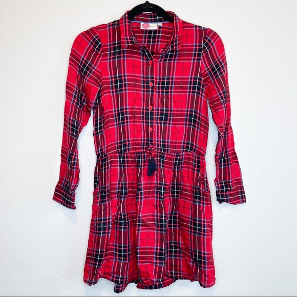 Boden kids tunic dress red flannel tie waist 11/12 - Picture 2 of 5